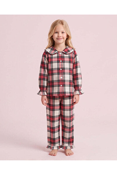 REDTAG Girls Red Checked Flannel Pyjama Set
