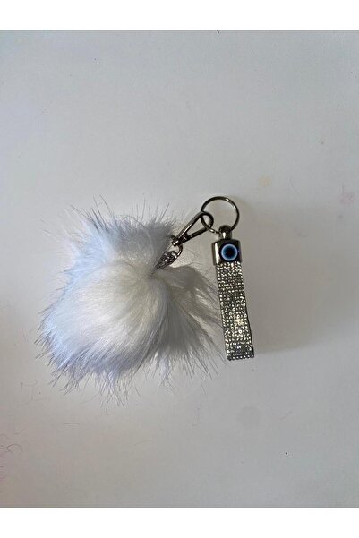 GARDENAUTO White Feathered Evil Eye Charm Full Stone Gift Keychain