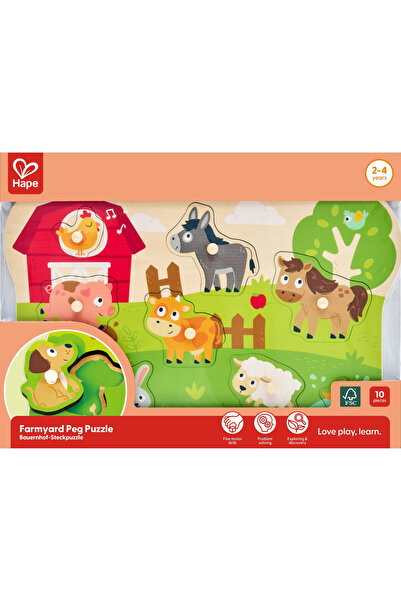 Hape Joc puzzle din lemn, Hape, Ferma, 10 piese
