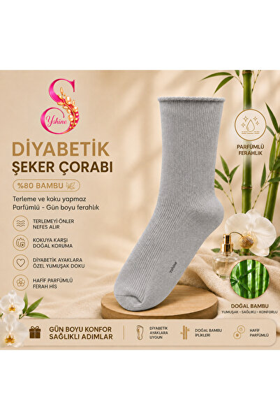 Yshine Bambu Diyabetik Şeker Çorabı İnce Esnek Ağızlı Hafif Parfümlü Unisex S...