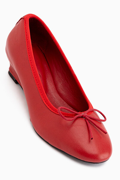 Limoya Arisa Genuine Leather Red Wedge Heeled Women's Shoes