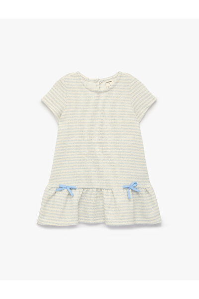 Koton Ribbon Detailed Viscose Blend Short Sleeve Crew Neck Dress