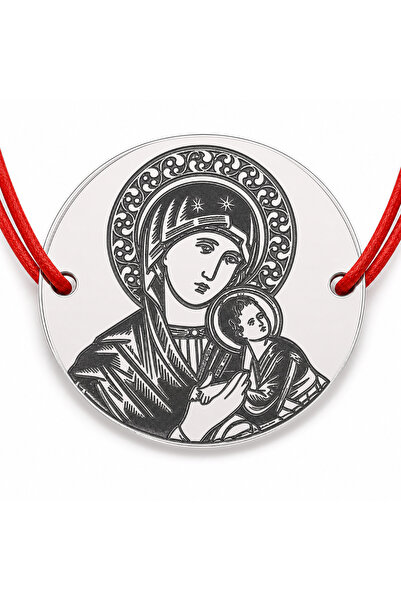 Simoshop Brățară argint 925 cu icoana Maicii Domnului, șnur reglabil — cadou ...