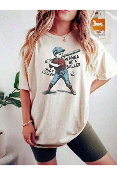 Astogria13 تي شيرت نسائي صيفي بتصميم بيسبول ريترو - بتصميم "Wanna Be A Baller...