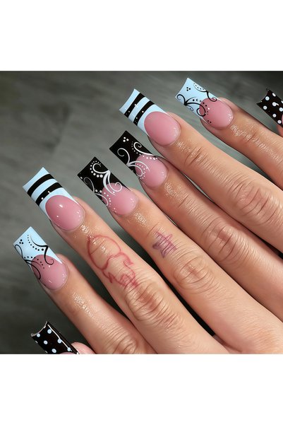 Choice15 Style 17 24Pcs Sweet Punk Vine Striped Pink Black French Polka Dot P...