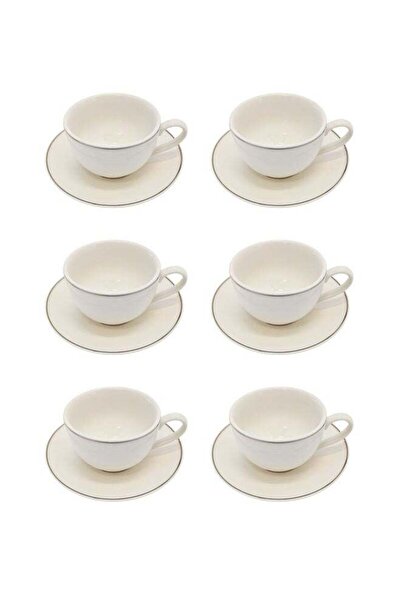 Celia 12-Piece Porcelain Coffee Cup & Saucer Set 100 ML White/Silver, Set for...