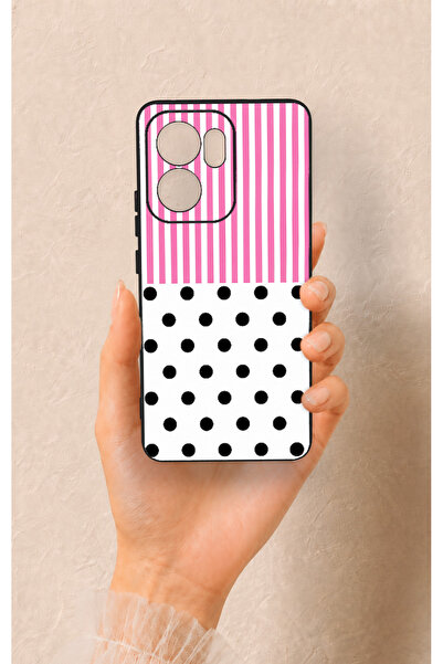 Vip Case Oppo Reno 13F Uyumlu Pembe Çizgili Puantiye Desenli Silikon Kılıf