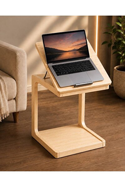 İAT Tekerlekli Ayarlanabilir Laptop ve Tablet Çalışma Sehpası-MDF Açık meşe