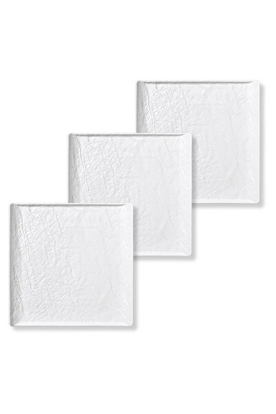 WILMAX ENGLAND Set 3x farfurii desert WILMAX WHITESTONE, porțelan pătrat, Alb...