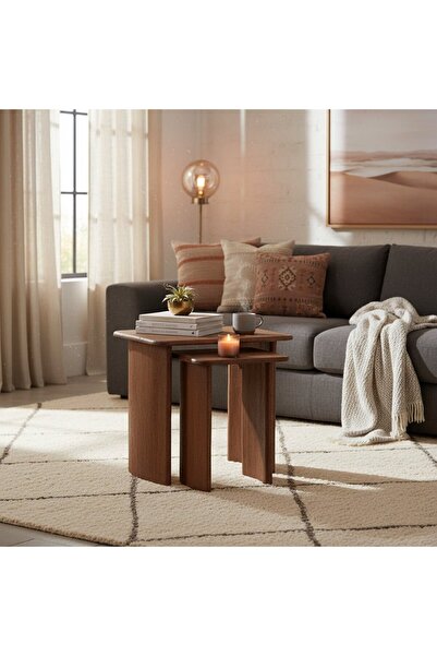 Roots Furniture طاولة متداخلة ميلاف بسطح خشبي