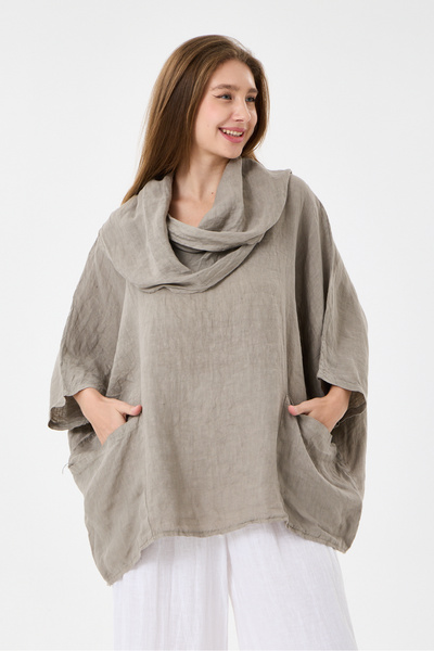 della moor Mink Italian 100% Linen Degaje Collar Poncho Linen Blouse Size 42 ...