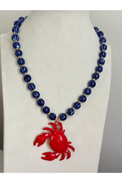 mibrillo Watermelon pattern bead crab necklace summer necklace
