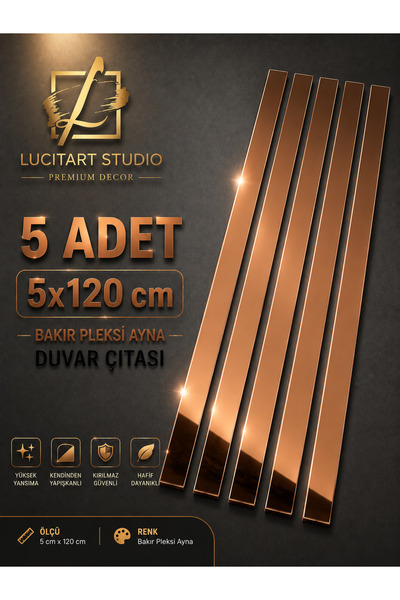 LucitART 5 Adet 5x120 cm Pleksi Ayna Duvar Çıtası Füme, Siyah, Mavi, Kırmızı,...