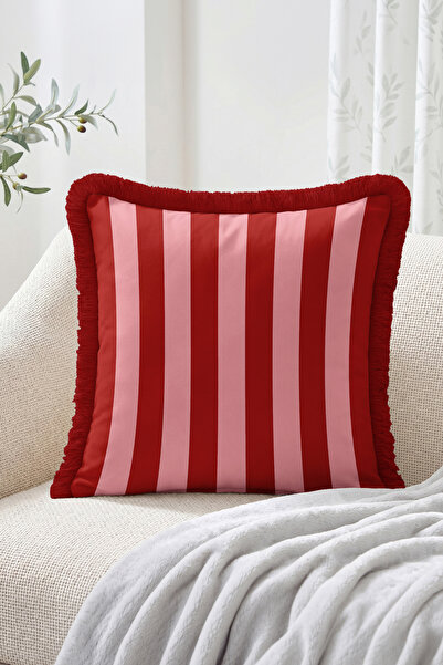Realhomes Vertical Striped Patterned Fringed Throw Pillow Cover - Modern Deco...