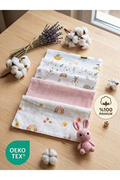 Valora Concept Kız Bebek 5'li Müslin Ağız Mendili %100 Pamuk Oeko-Tex Sertifi...