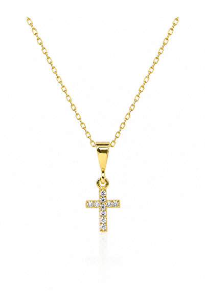 Zenso Gold Cross – Colier cu cruce din argint 925 placat cu aur și Cubic Zirc...