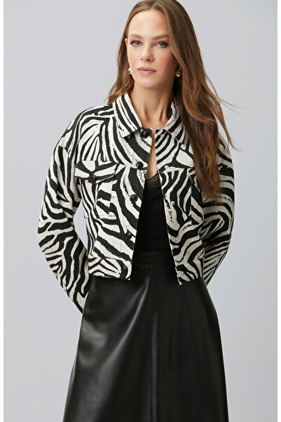 Network Siyah Kırık Beyaz Animal Print Desenli Mont