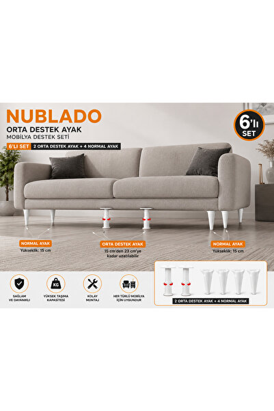 NUBLADO 6’lı Mobilya Ayak Seti 2 Orta Destek Ayak + 4 Normal Ayak 15 cm 6 Parça Mobilya Ayak Seti