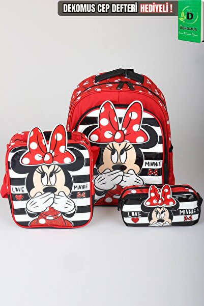 Minnie Mouse مجموعة حقيبة مدرسية كبيرة الحجم مرخصة من x Dekomus، وحقيبة غداء،...