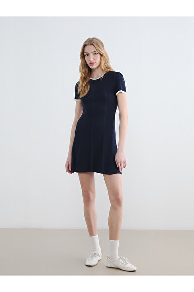 LC Waikiki Original Oval Collar Ruffled Mini Knit Dress