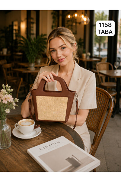 citycenterfashion حقيبة كروس نسائية من القش بمقبض cty-lbn-1158