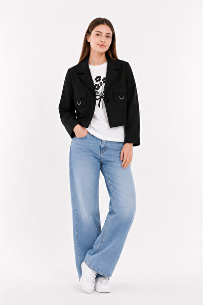 GİYİCEM TEKSTİL Girl's D Buckle Jacket T-Shirt Double Set 1903