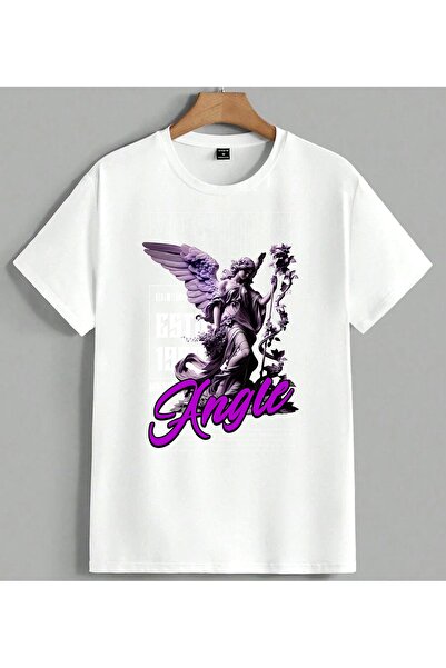 ELFERA Amulle Angel Purple Flower Printed Unisex Oversize T-Shirt White