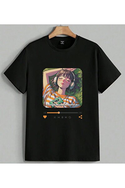 ELFERA Slušanje muzike Anime devojka T-shirt majica sa printom unisex oversiz...