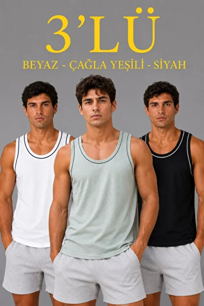Beruflic Men's 3-Piece Sleeveless Athlete Set Summer Crew Neck Mint Green, Bl...