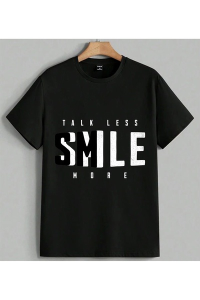 ELFERA Sm Logo Black Text Minimal Printed Unisex Oversize T-Shirt Black
