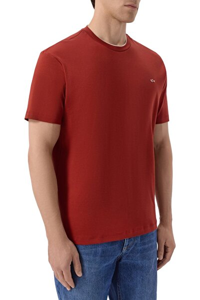 PAUL&SHARK Men's Regular Cut Logo Detailed Round Neck Cotton Short Sleeve Red...