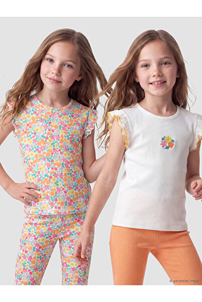 LC Waikiki Trendlucky Girls' Printed Undershirt with Oval Collar, 2-Piece Set