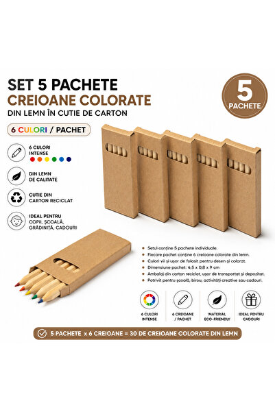 ROLY Set 5 Pachete Creioane Colorate din Lemn, 6 Culori/Pachet, Rechizite Sco...
