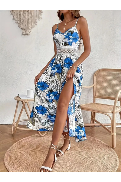 Wear Up Women's floral print maxi dress with tie-up straps, v-neck, and side ...