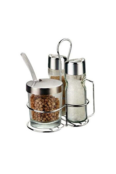 Bohmann Set condimente Bohmann, 5 piese, inox, sticla, suport servetele