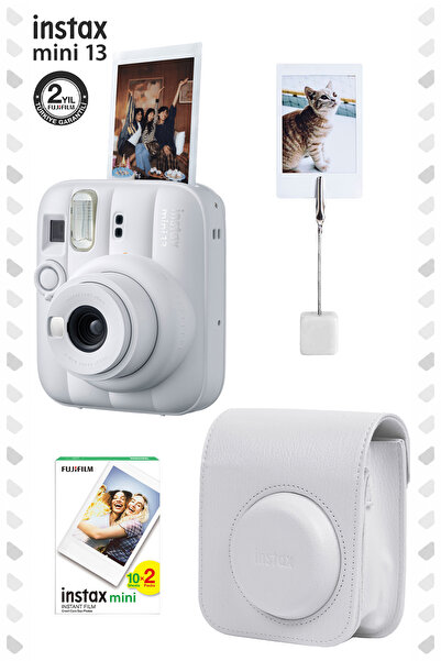 Fujifilm Instax Mini 13 Clay White Fotoğraf Makinesi Deri Çanta Kıskaç ve 20'...