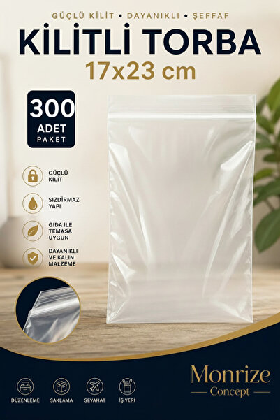 Monrize Concept 17x23 cm Kilitli Poşet 300'lü Paket | Şeffaf Kilitli Torba | ...