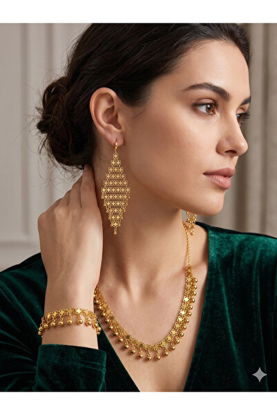 byozanyılmaz ALTIN KAPLAMA EL YAPIMI KOLYE KÜPE BİLEKLİK SET