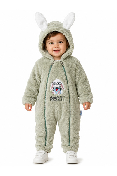 Chicsy Baby Sweet Rabbit Embroidered Welsoft Plush Hooded Zippered Winter Uni...