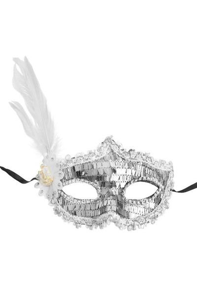 FTA TİCARET White Silver Feather Party Mask