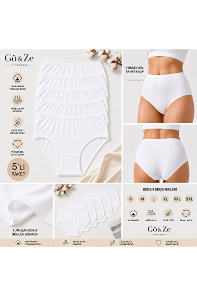 GÖ&ZE 5'Li Kadın Bato Külot 5'li Paket Beyaz Günlük İç Giyim