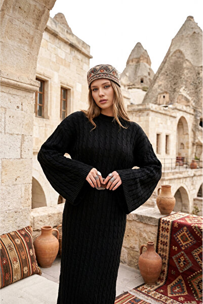 SAYZEN YOUR SHİNE Trendy Braided Crew Neck Knitwear Dress