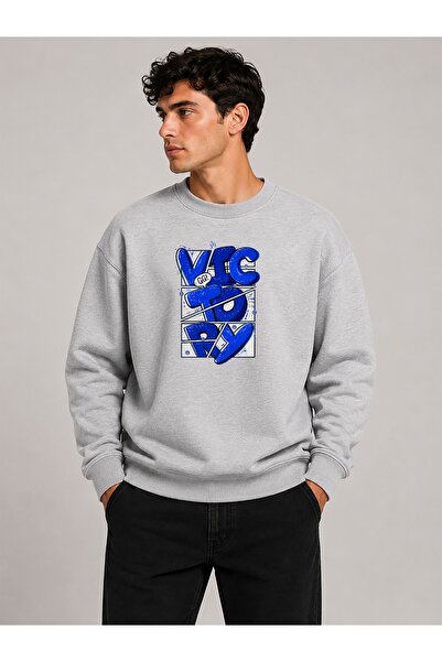 herkesemoda Victory Print Detailed Crew Neck 2 Thread Sweatshirt