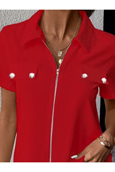 Veraura Lifestyle Women's short sleeve jacket with collar, zipper front, and ...
