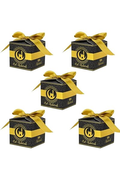 BrainGiggles Eid Mubarak Gift Boxes – Pack of 5 Ramadan Favor Boxes in Black ...