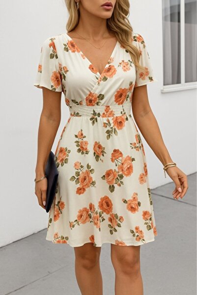 modi Women's short sleeve Double-Breasted collar patterned supreme dress
