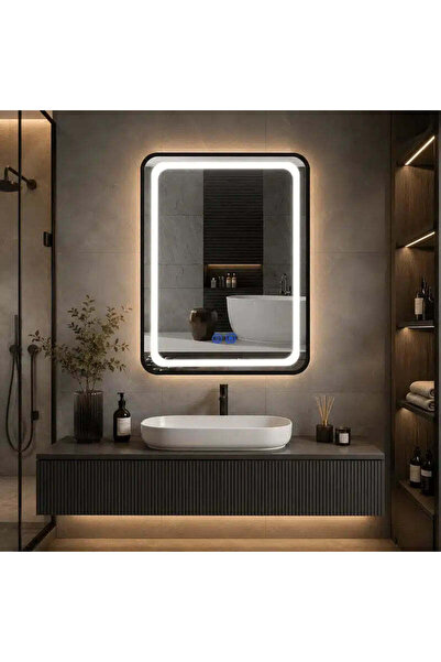 shark design Oglindă dreptunghiulară LED 60×80 cm, cu ramă neagră, anti-aburi...