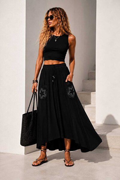 Yumey Star Stone Detailed Asymmetrical Skirt