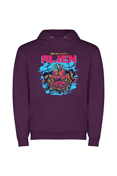 iLovePrints Demonic Alien Aesthetic Φούτερ με κουκούλα σε χρώμα Μωβ