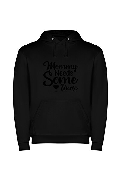 iLovePrints Wine for Mama's Bliss Φούτερ με κουκούλα σε χρώμα Μαύρο